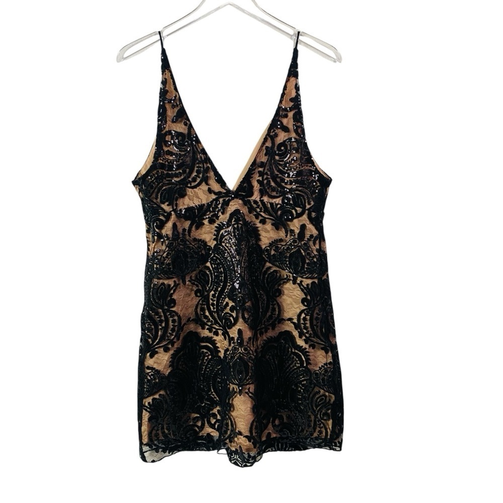 Free People Black Night Shimmers Sequin Lace Overlay Dress Size 8 - Picture 5 of 9